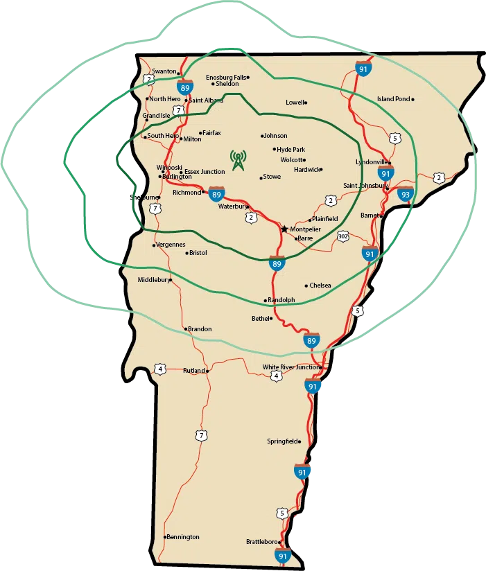 Coverage Map 101.7 WCVT Classic Hits Vermont