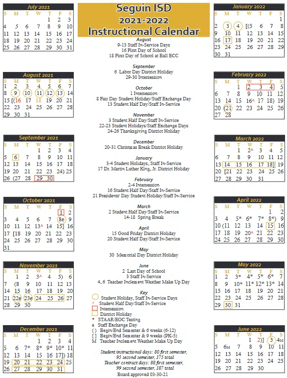 District 204 Calendar 2022 23 Seguin Isd Includes Changes Adds Intercession Dates In Next Years School  Calendar