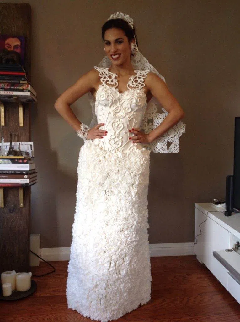 Wedding Dress Hand Made from Toilet Paper