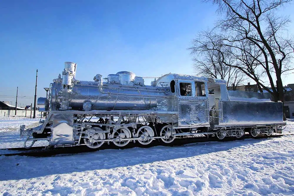 foil train in the snow