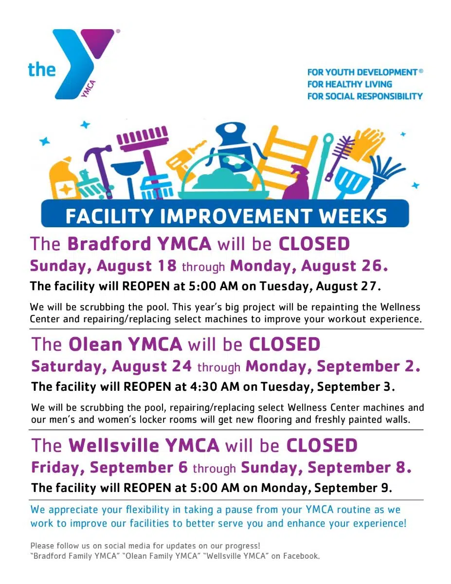 YMCA to Close for Facility Improvement Work WESB B107.5FM/1490AM