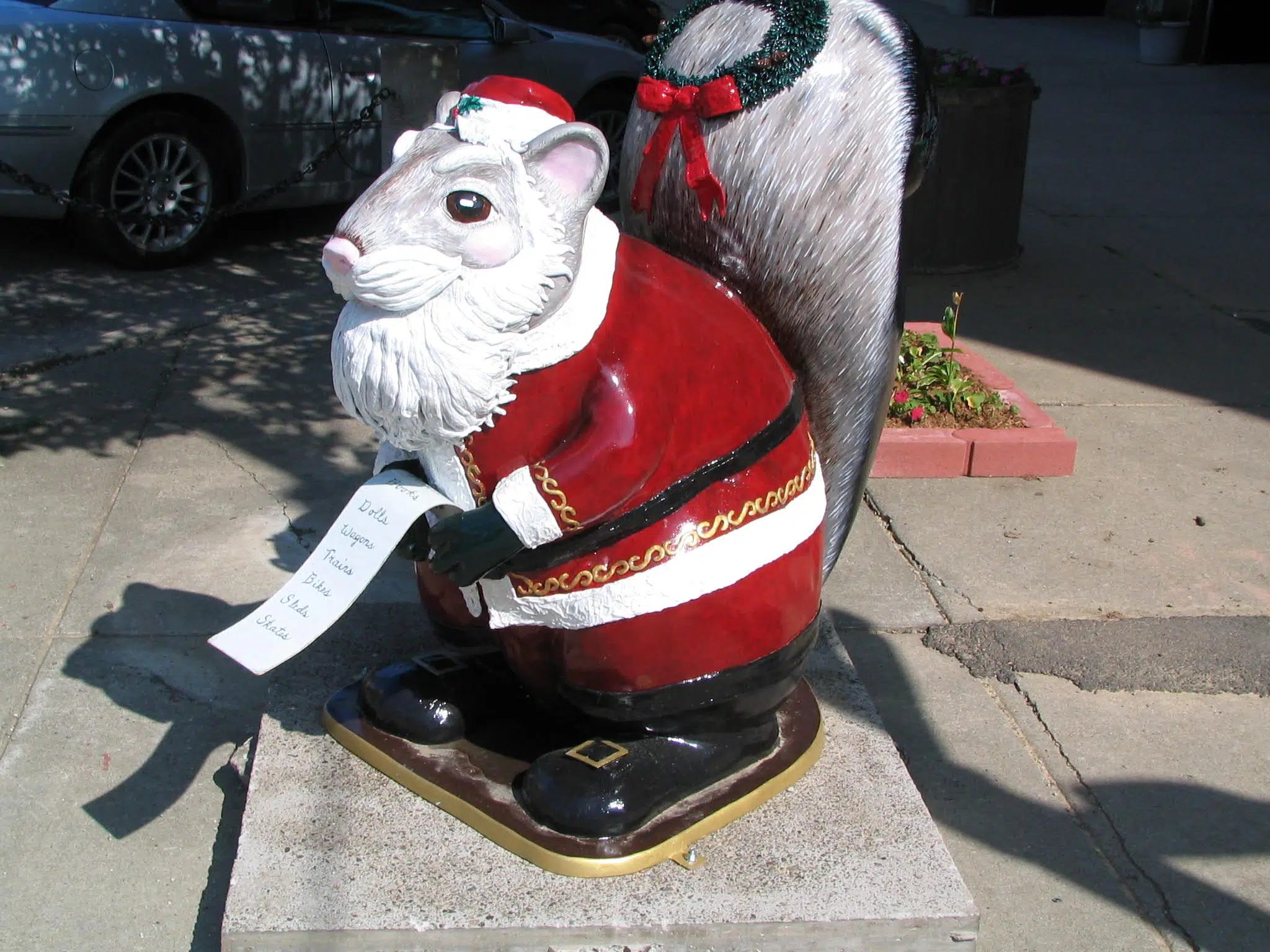 Car Strikes Olean Squirrel Statue WESB B107.5FM/1490AM WBRR 100.1 The Hero