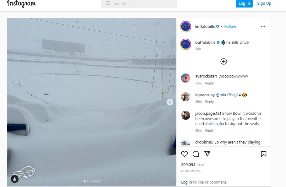 Buffalo Bills football stadium buried in snow