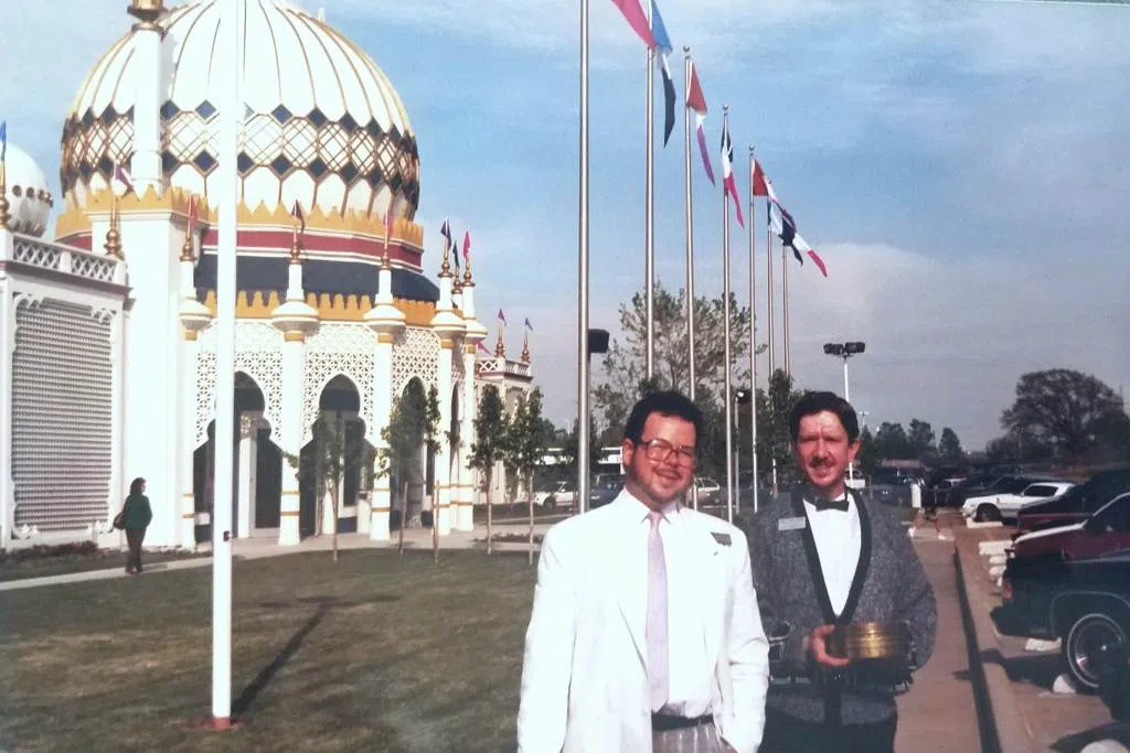 Drew and Charles on opening day of the Palace of Wax -- April 1990.