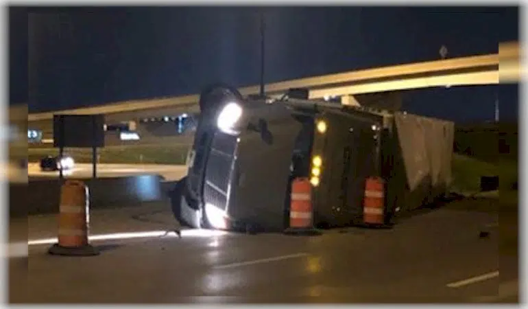 Overturned semi closes ramp | 104.9 The Wolf