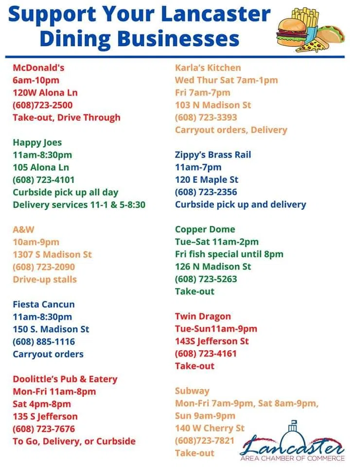 Lancaster, WI Dining Options 97 Seven Country WGLR The TriStates
