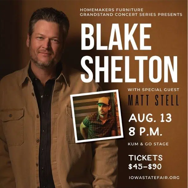 Blake Shelton to headline Iowa State Fair August 13th Dubuque's Super