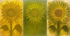 C Beck - Sunflower Woodblock carve print