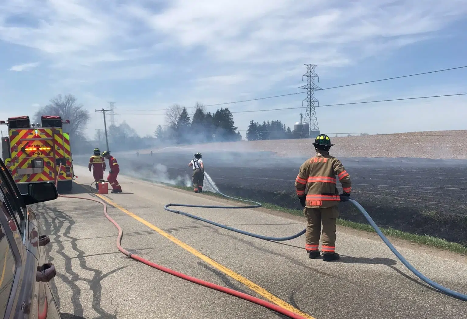 CENTRE WELLINGTON FIRE RESCUE RESPONDS TO FIELD FIRE CAUSED BY DOWNED