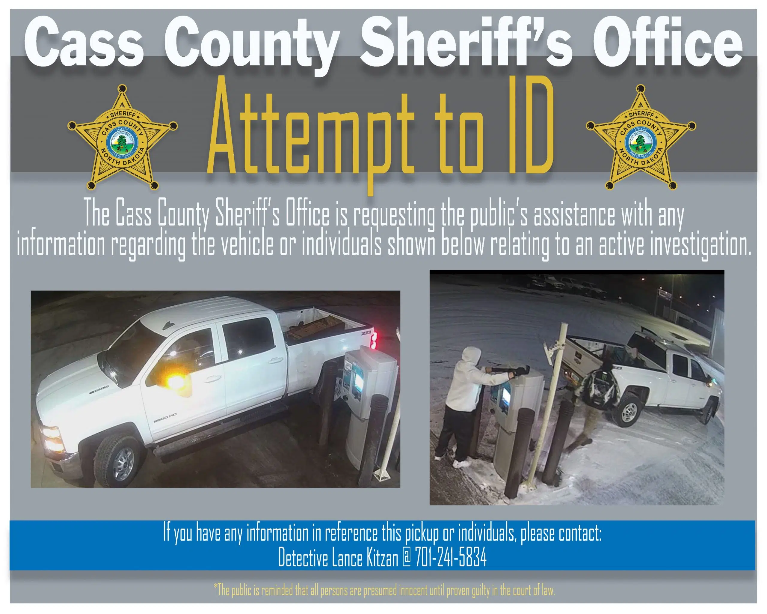 Cass Sheriffs Dept Seeks Pickup Suspect In Criminal Investigation