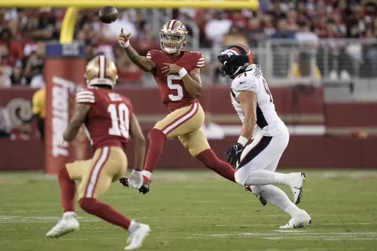 49ers rally late behind Trey Lance to beat Broncos 21-20 on rookie Jake  Moody's kick - The San Diego Union-Tribune