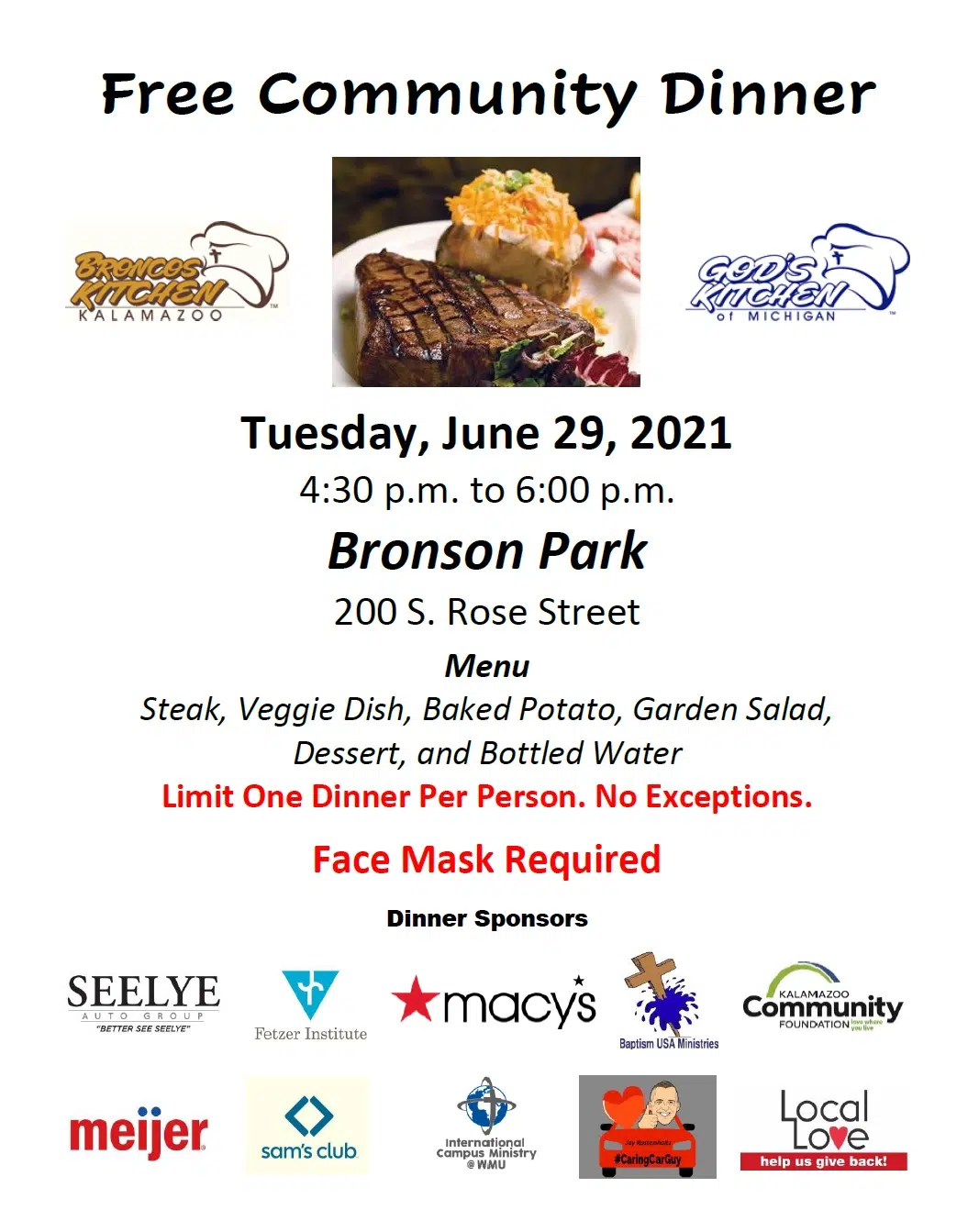 Big Give Wednesday Dinner Menu Bronson Park 2021 