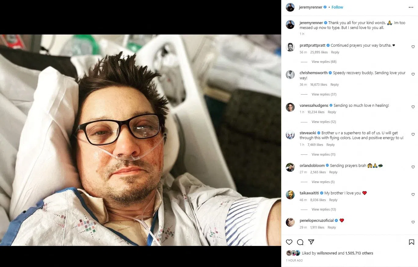 Jeremy Renner Posted a Selfie from the Hospital