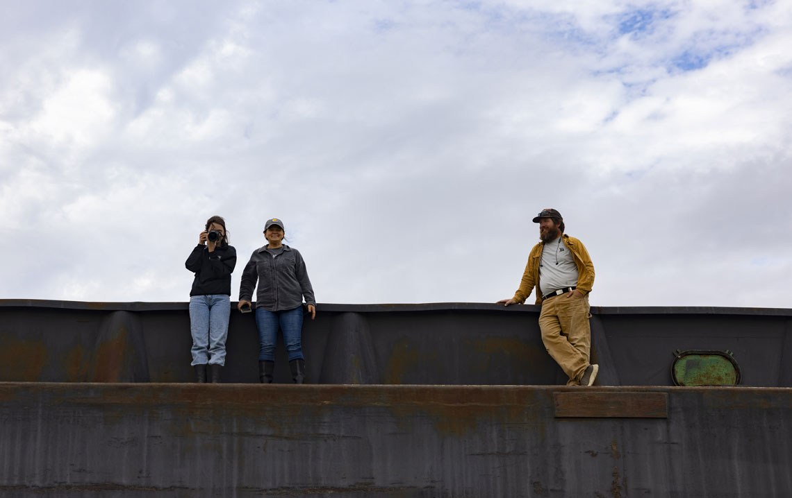 Molly Parker explores a barge alongside Adam Thomas and Lylee Gibbs