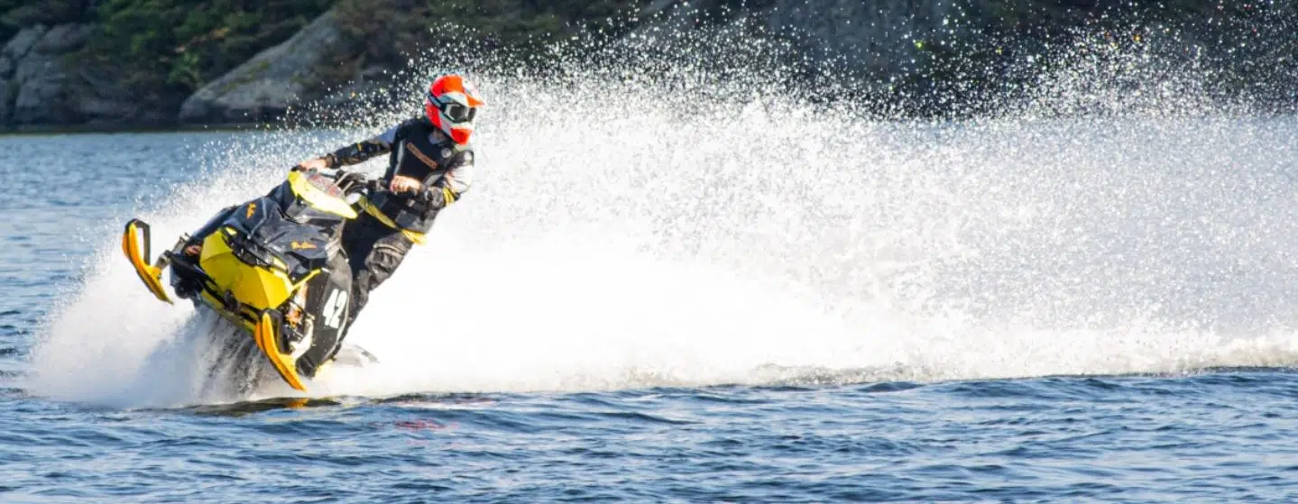 Snowmobiles Racing On The Water In Penetanguishene This Weekend.