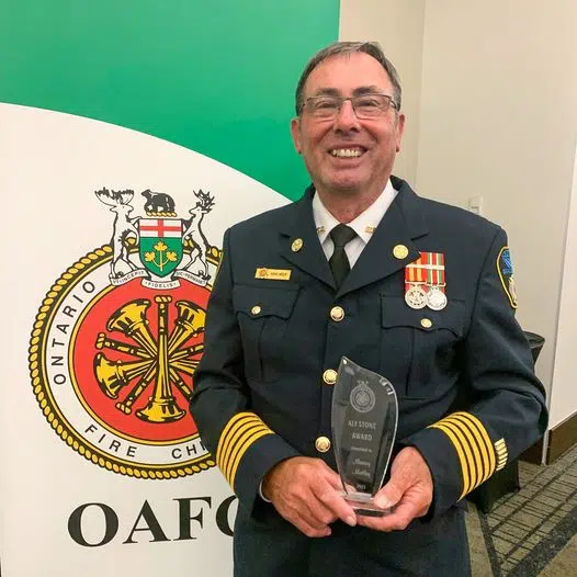 Bracebridge Fire Chief Murray Medley Receives Alf Stone Award from the Ontario Association of Fire Chiefs