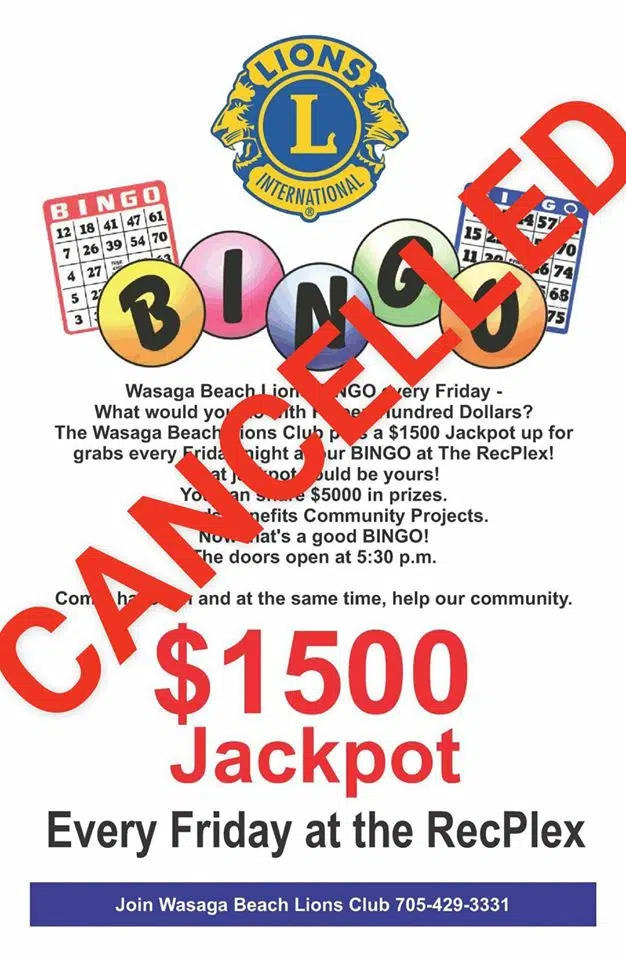 Wasaga Lions Bingo Cancelled Permanently