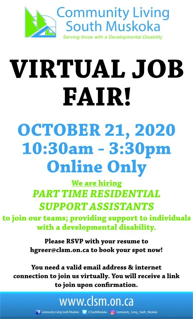 Community Living South Muskoka Virtual Job Fair Today