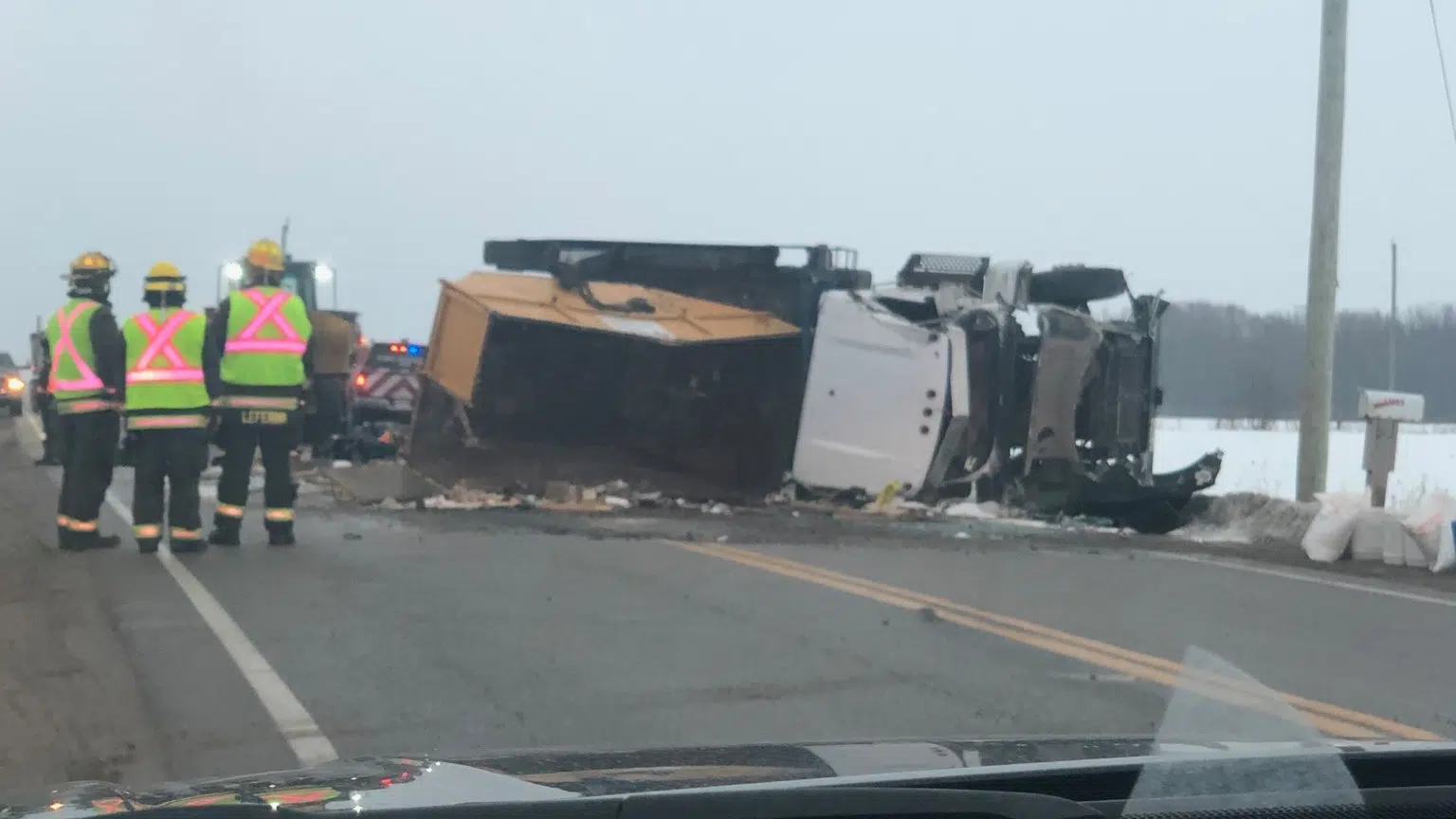 Garbage Truck Overturns Near Stayner