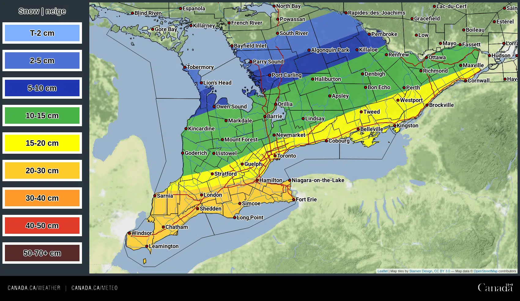 MultiDay Snowfall Event Forecasted For SouthCentral Ontario