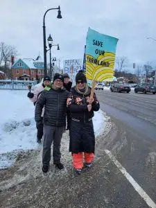 Mike Schreiner and Danielle Valiquette at the protest