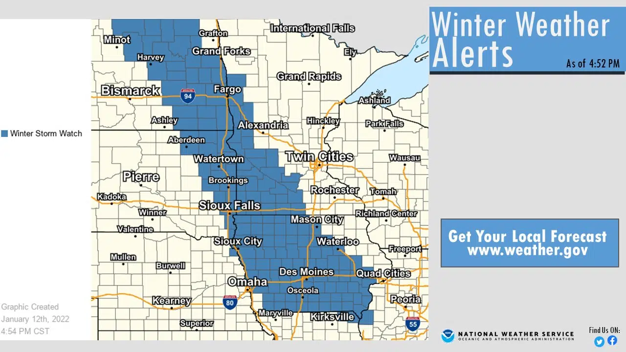 National Weather Service expands Winter Storm Watch to include Sioux