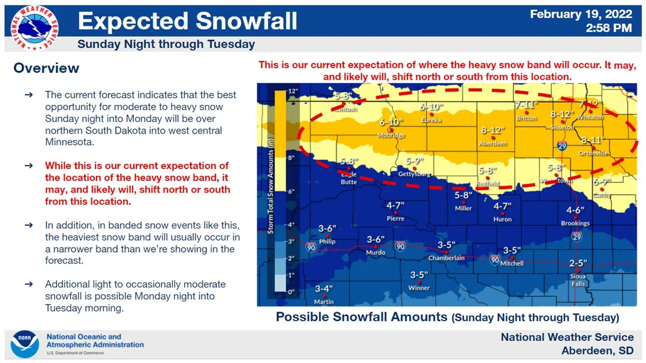 Aberdeen National Weather Service releases snowfall prediction; SDHP