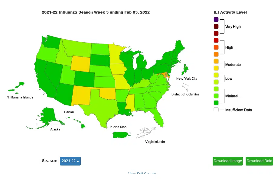 Cdc Flu Map 2021 Cdc Places S.d. In The Lowest Level Of Flu Activity | Kelo-Am