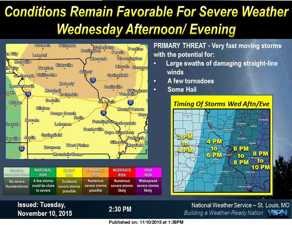 Latest map from National Weather Service on severe weather risk Vandalia Radio