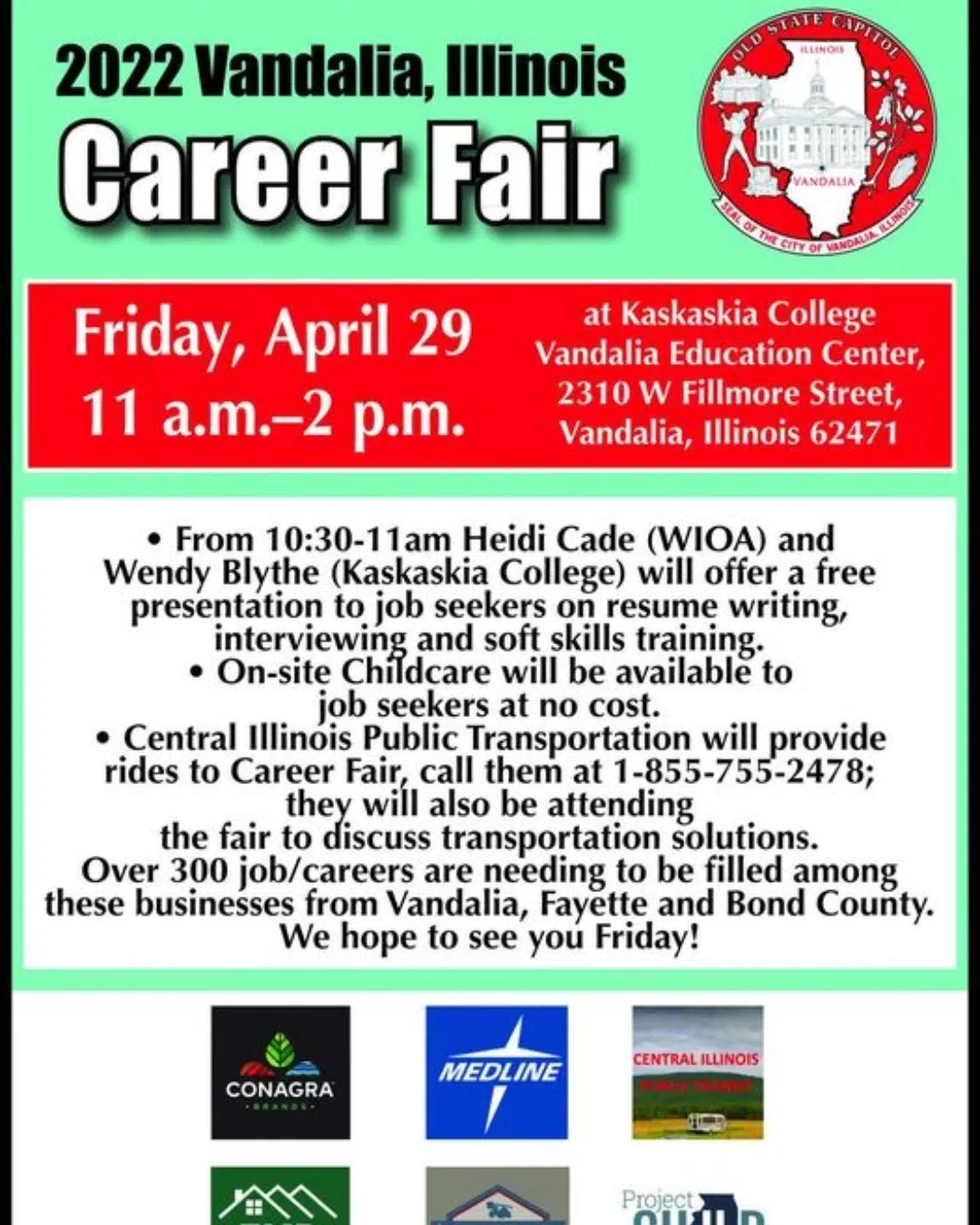 Vandalia Career Fair on Friday—OnSite Childcare will be available