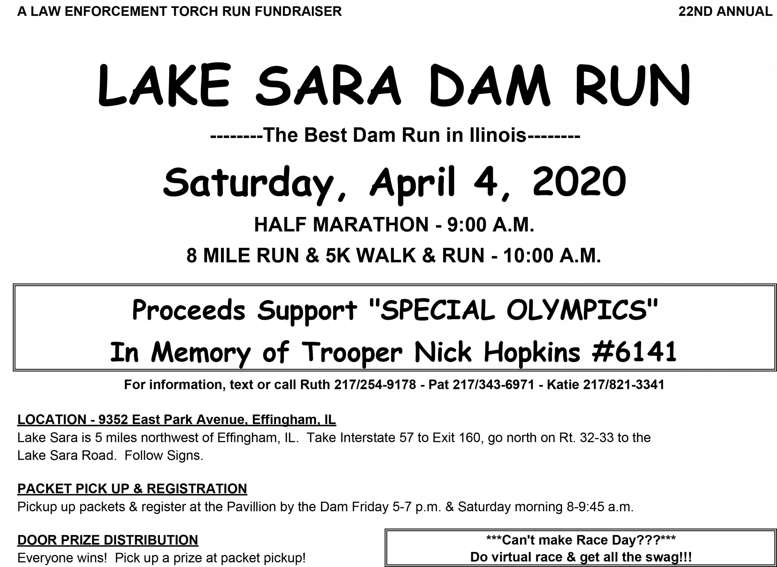 2020 Lake Sara Dam Run Effingham Radio