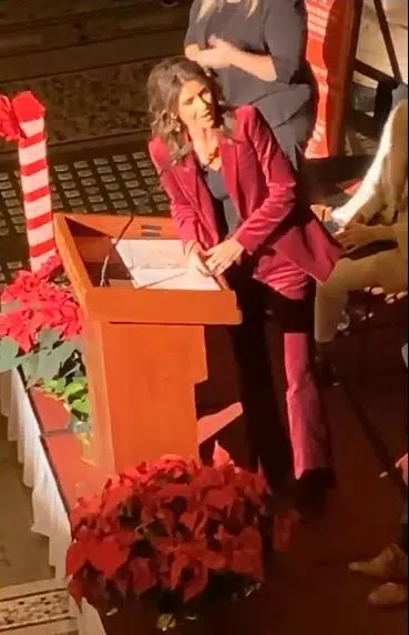 South Dakota Gov. Kristi Noem speaking at the Christmas at the Capitol Display.