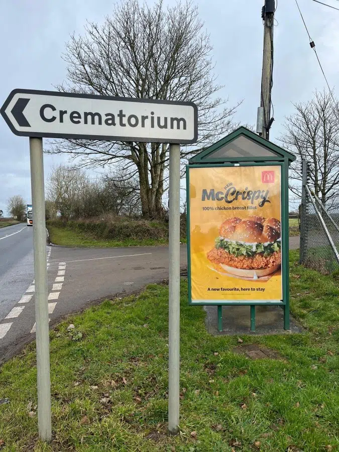 Mcdonalds Is Removing A Mccrispy Sign Next To A Crematorium