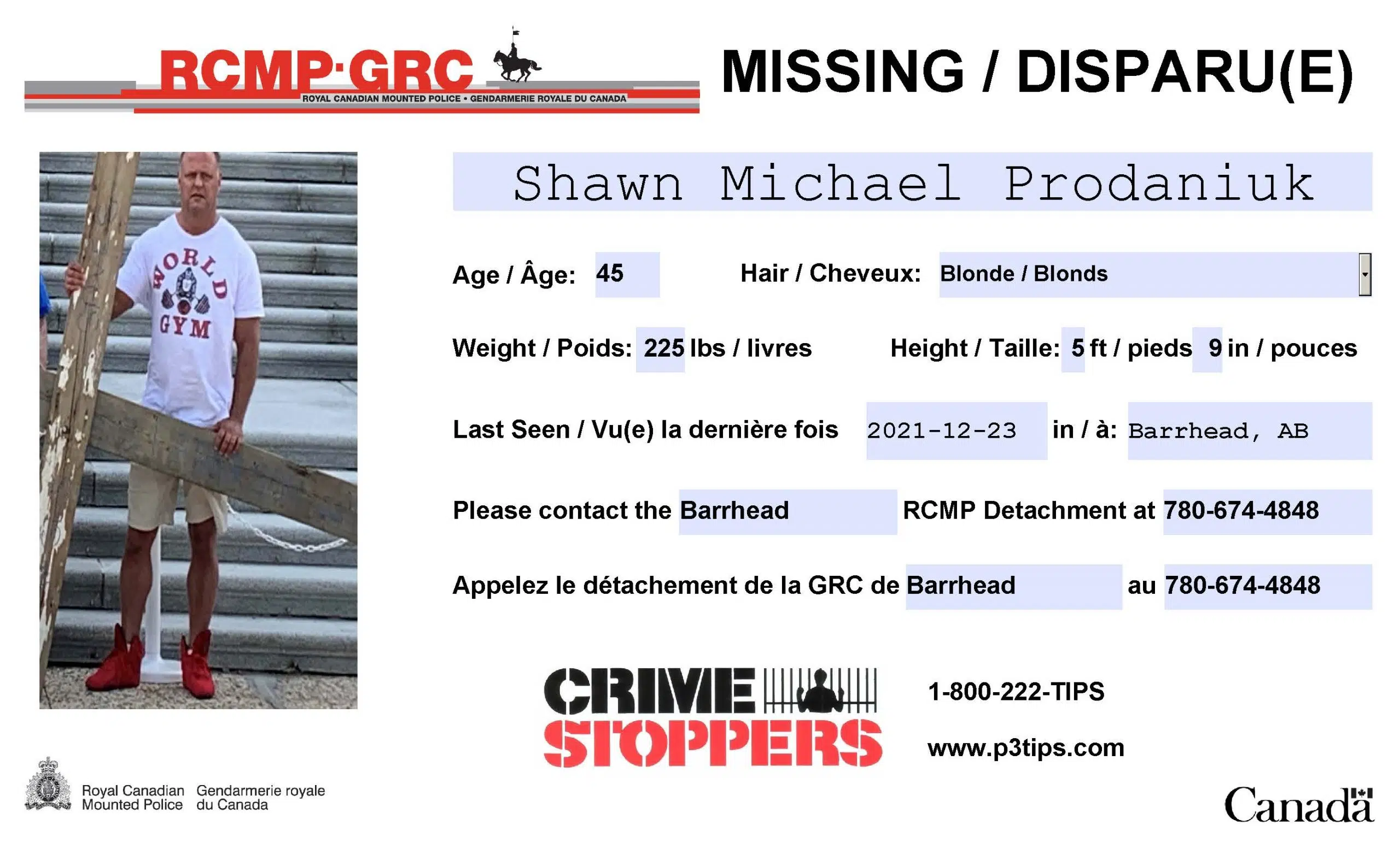 Barrhead RCMP renew search for missing man XM 105