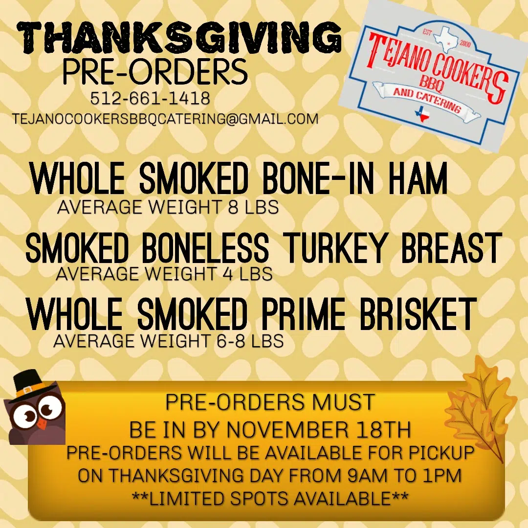 Tejano Cookers BBQ Thanksgiving Pre-Orders Georgetown TX