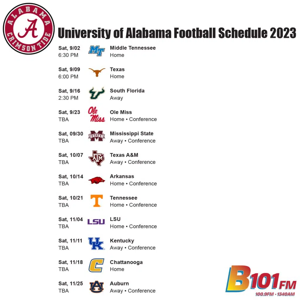 University of Alabama Crimson Tide Football Schedule