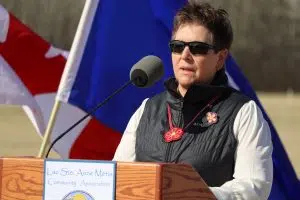 Tracy L. Friedel, PhD, LSAMCA President speaking at the groundbreaking event for new seniors housing (Photo Credits - Daniel Barker-Tremblay)