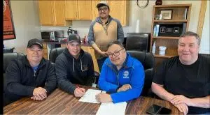 Beaver Lake Cree Nations Chief Gary Lameman and Fire Chief Shane Bair met with Kikino Métis Settlement Chairman and Fire Chief Chad Cardinal and the rest of Kikino Council to sign a Mutual Aid fire service agreement.