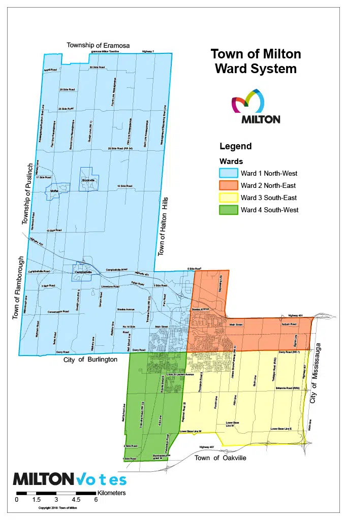 This helpful map shows you where each Ward in Milton is located