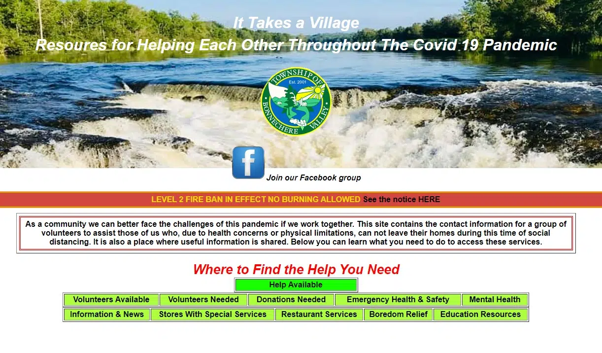 It Takes a Village Eganville and Area list of support services during the COVID19 pandemic