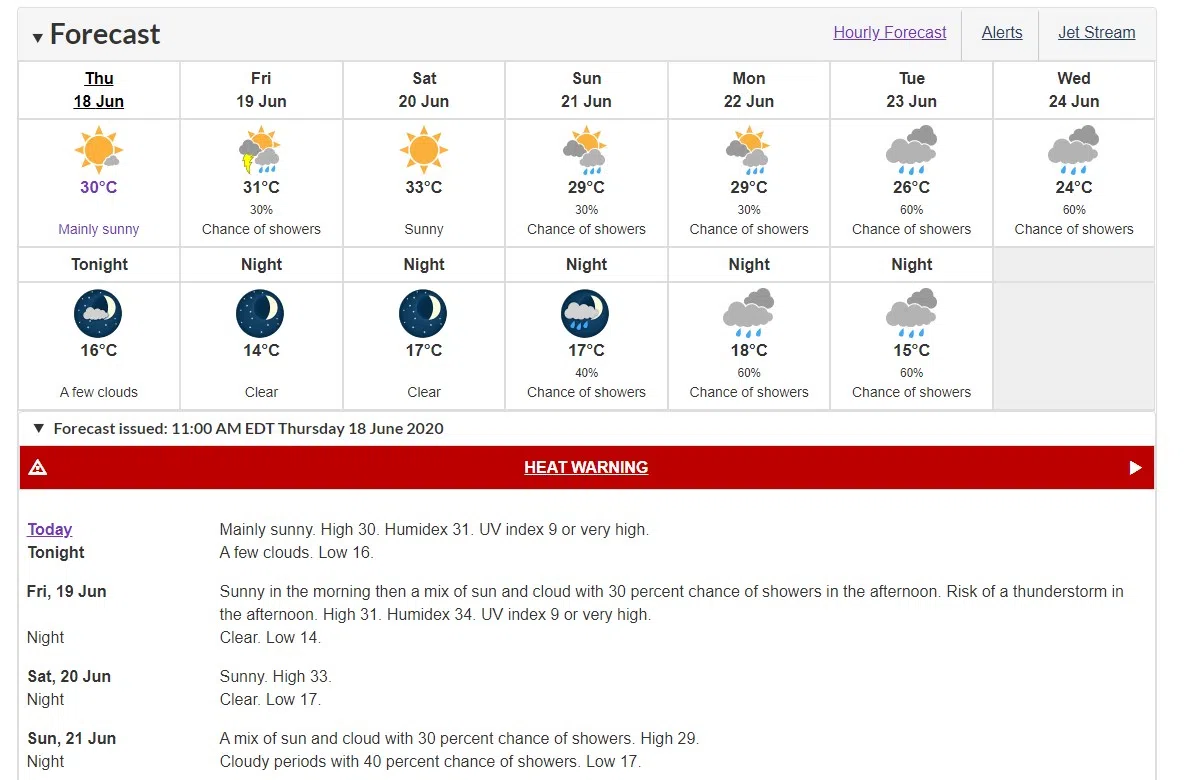Heat warning issued for the Ottawa Valley with several days of 40