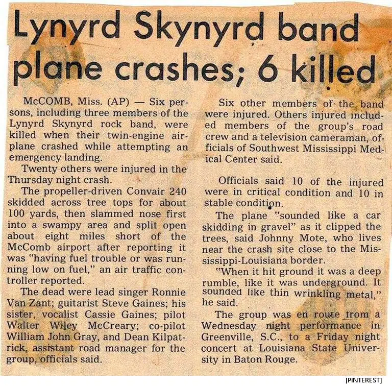 Image result for lynyrd skynyrd plane crash