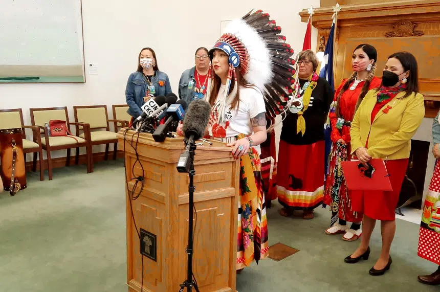 Indigenous declaration passes, families pack gallery for Red Dress Day