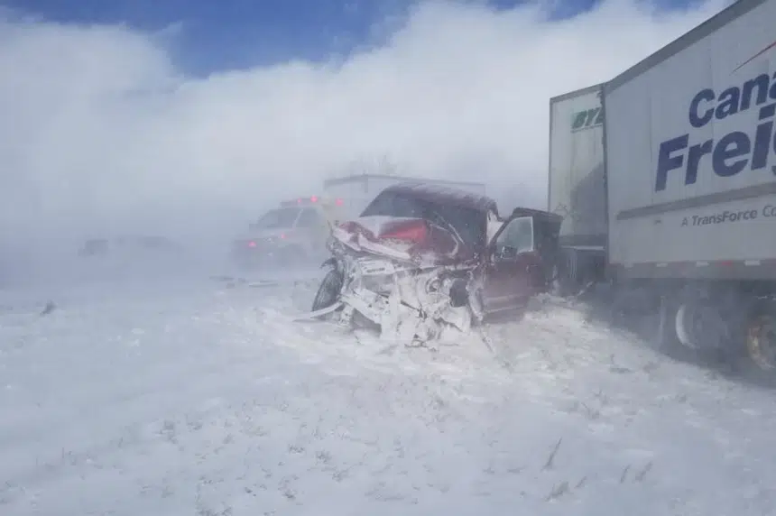 Six vehicle pileup near Belle Plaine captured on video 980 CJME