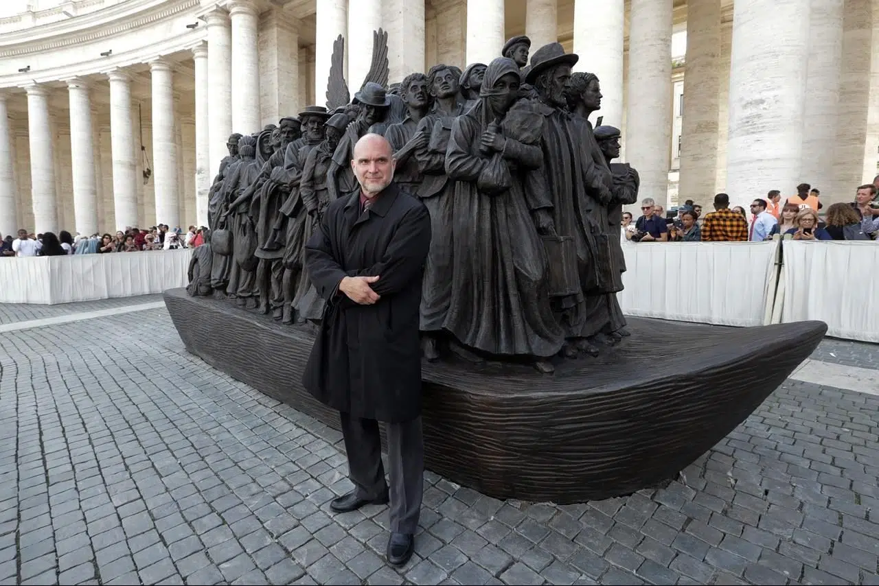 Canadian man’s sculpture of refugees unveiled by Pope Francis in Vatican City