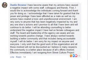 Dustin Browne Facebook Comment