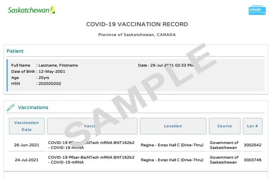 Saskatchewan gov’t develops printable COVID vaccination records | 650 CKOM