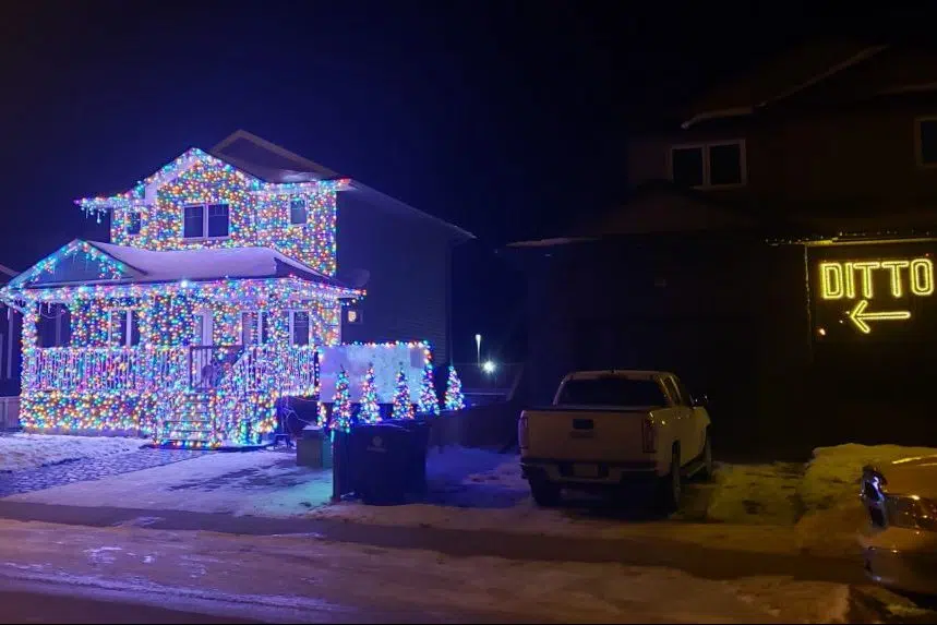 Comical Christmas sign goes viral next to stunning light setup