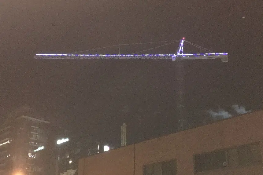 Christmas crane lights up downtown Saskatoon 650 CKOM
