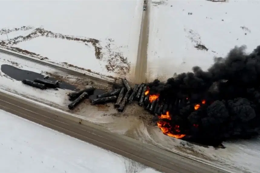 Fire keeping investigators away from train derailment in rural Saskatchewan